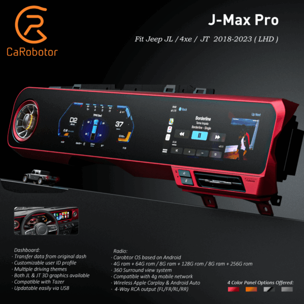 J-Max Pro Carobotor Digital Cluster All-In-One For Jeep wrangler JL / JT /4xe LHD (2018-2023) ( 2025 Update version)